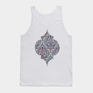 Botanical Moroccan Doodle Pattern in Navy Blue, Red & Grey Tank Top